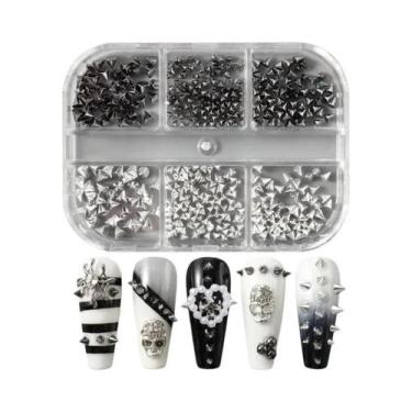 Imagem de Pregos De Unha Punk Dourados E Pretos, Mini Cones De Metal 3D, Tachas 