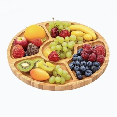 Imagem de OBELGEOYA Tábua de servir de madeira de acácia redonda de 24 cm – Bandeja circular de alimentos para aperitivos de cozinha, tábua de cortar madeira para carne, legumes, pão, charcutaria, tábua de