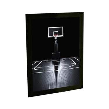 Imagem de Quadro Decorativo Basquete Quadra Vazia Escuro Foco Decoração Poster Quarto Sala