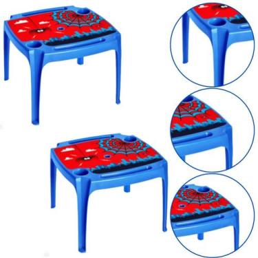 Imagem de 2 Mesinha Mesa Infantil Com Porta Copos Homem Aranha Azul - Arqplast