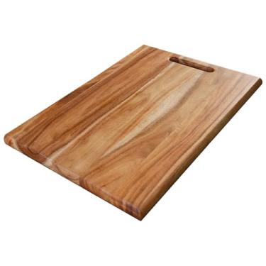 Imagem de YSTKC Tábua de corte para cozinha, tábua de charcutaria de madeira de acácia de 35,5 cm, tábua de cortar reversível para carne, frutas, legumes e pão, tábua de queijo e bandeja de servir
