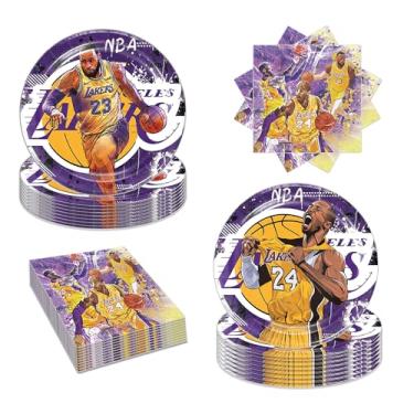 Imagem de Bahteliv Pacote com 40 artigos de festa de Los Angeles incluem 20 pratos, 20 guardanapos para decoração de festa The Laker