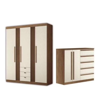 Imagem de Kit Guarda Roupa e Cômoda Sheldon Jatoba Areia - CASA H