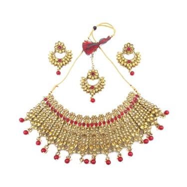 Imagem de SHINDE EXPORTS Conjuntos de joias tradicionais indianas gargantilha, colar de casamento, brincos, joias de declaração para mulheres, Medium, Metal, Sem Pedra Preciosa