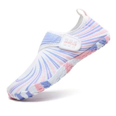 Imagem de Jakcuz Tênis aquático atlético para mulheres e homens, secagem rápida, natação, mergulho, praia, esportes, caminhada, moda, Rosa/azul, 5 Women/3.5 Men