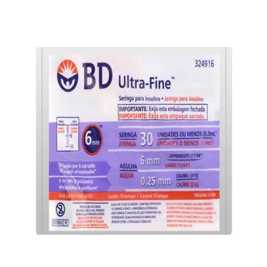 Imagem de Seringa De Insulina BD Ultra-fine 30UI Com Agulha 6mm 10 Unidades