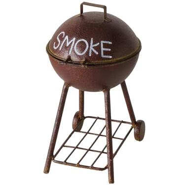 Imagem de Cinzeiro fumê, cúpula com tampa, base de pedestal, estilo festa churrasqueira, ferro lacado marrom antigo, 24 cm