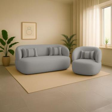 Imagem de Namoradeira e Poltronas Orgânica Chloe Boucle com Almofada Plumante - 