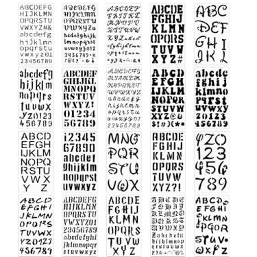 Imagem de 20 peças de estênceis de letras para pintura, estênceis de letras, reutilizáveis, modelos de símbolos, kit de números, modelos de fonte para pintura em tecido de lona de madeira, caderno, scrapbook