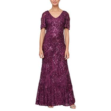 Imagem de Alex Evenings Vestido feminino longo de lantejoulas para mãe da noiva com mangas esvoaçantes de ombro vazado (tamanhos pequeno e regular), Plum Flutter, 40