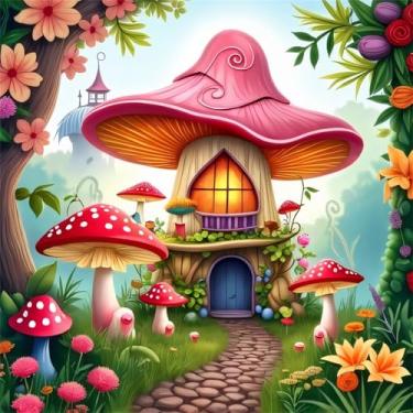 Imagem de Huacan Kit de pintura de diamante 5D para adultos paisagem broca redonda completa tela DIY com arte de diamante cogumelo foto cristal strass bordado ponto cruz decoração de parede para casa 11,8 x