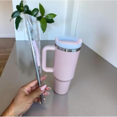 Imagem de Copo Térmico Com Canudo Inox 1,200ml Com Tampa Garrafa Térmica(Rosa bebê)