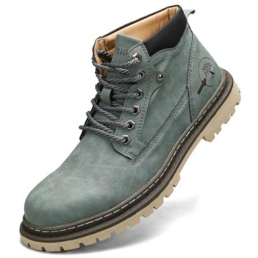 Imagem de Shaire Botas masculinas de couro Chukka | Botas masculinas com cadarço no tornozelo | Botas casuais confortáveis, 5888-verde, 44