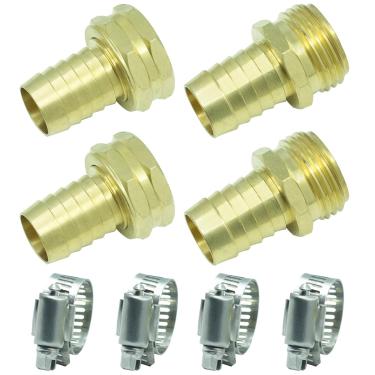 Imagem de PLG Kit de reparo de mangueira de jardim de bronze sólido de 3/4", conector de extremidade da mangueira/Mender 2 masculino + 2 feminino