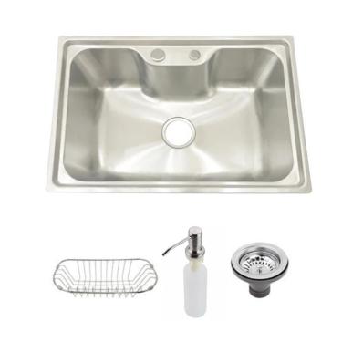 Imagem de Cuba Pia Gourmet Aço Inox 201 Para Cozinha Belcca 70x45cm Kit Completo CG201-C01