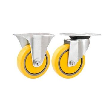 Imagem de Kit 2 un rodízio roda fixo e giratório pvc amarela 3" 76mm - VONDER
