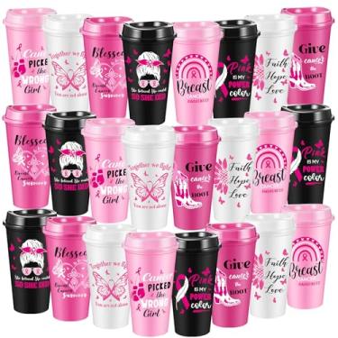 Imagem de FillTouch 24 peças, presentes de câncer de mama para mulheres, copo de conscientização do câncer de mama de 473 ml, com tampas e canudos, fita rosa, copo inspirador, copo de café, presentes de