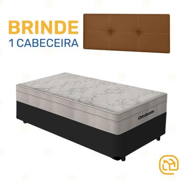 Imagem de Box Solteiro Preta + Cabeceira Painel Iris Marrom + Colchão De Molas AirTech SpringPocket 88cm