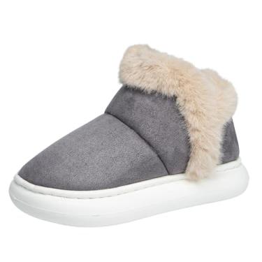 Imagem de Flowfa Pelúcia Cinza Claro 31-32 Pantufa Infantil Menina Calçado Inverno Antiderrapante