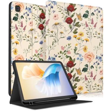 Imagem de Uppuppy Capa para Samsung Galaxy Tab S6 Lite 10,4 polegadas crianças lindas meninas flores fólio feminino bonito floral Kawaii adolescente capa de tablet estética para Samsung S6 Lite Tab Cases SM-P610/P613/P615/P619