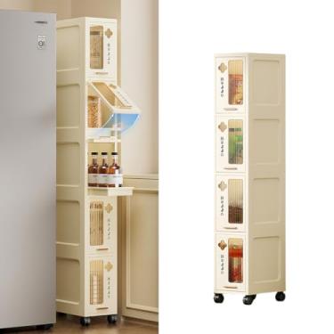 Imagem de Armário Estreito 20cm com Rodas, Organizador Dobrável para Cantos e Frestas, Multiuso Banheiro/Cozinha, À Prova D'Água (4 Camadas, Branco)