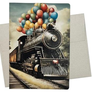Imagem de Whitman and Daughter Cartão de aniversário de trem (1 cartão premium, 13 x 17 cm) cartão de notas de locomotiva ferroviária em branco para todas as ocasiões, como Dia dos Pais, formatura,