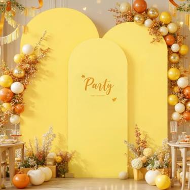 Imagem de Conjunto de 3 capas de arco amarelo - 1,8 m, 2 m, arco de 2,5 m, elastano com elástico para decoração de arco de casamento, para chá de panela, chá de bebê, festa de aniversário, banquete, fundo