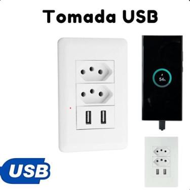 Imagem de Tomada Dupla USB Parede 10A Branco Rápido Carregamento - ASAF