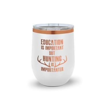 Imagem de SpreadPassion Copo de vinho "Hunting Is Importanter" – Presente engraçado de 340 g para caçadores, homens ao ar livre e caipiras (branco)