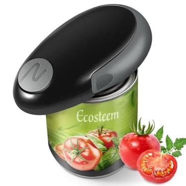 Imagem de Abridor de latas elétrico (mini preto) Abertura de lata sem esforço para todos os tamanhos, borda lisa para segurança, portátil e alimentado por bateria para fácil uso na cozinha