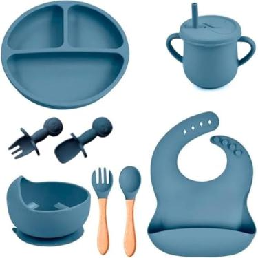 Imagem de Kit de Alimentação para Bebê 8 Peças em Silicone Antibacteriano e Atóxico - Seguro e Completo - Perfeito para a introdução alimentar
