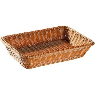 Imagem de Cesta Tecida, Cesta De Pão, Cestas Retangulares De Plástico, Cesta De Imitação De Vime Retangular Cesta De Exibição Para Alimentos Frutas Vegetais, 35cm