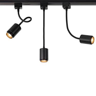 Imagem de Kiven Iluminação de pista tipo H, luminárias halo modernas de 3 luzes com pescoço de ganso flexível de 360°, holofote LED de alumínio preto para galeria, quarto, ilha de cozinha, loft (branco quente)