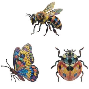 Imagem de ZZHMASPLAY 3 peças de decoração de parede de metal borboleta joaninha abelha, 25 cm, decoração de arte de parede para pendurar ao ar livre, para quarto, cerca, jardim, pátio, varanda