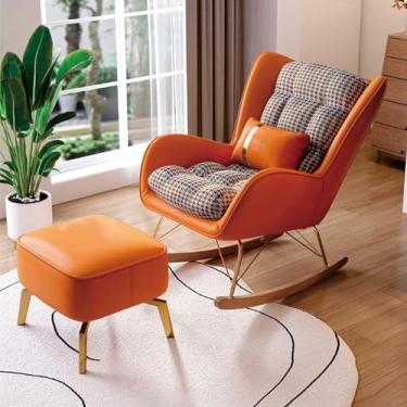 Imagem de Cadeira De Balanço Interna, Cadeira Reclinável, Cadeira De Balanço Com Otomano, Cadeira De Balanço Moderna Com Encosto Para Quarto Escritório Sala De Estar, Orange, One Size