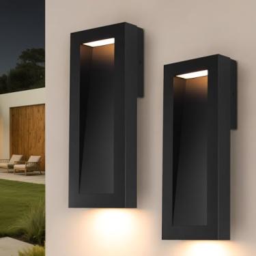 Imagem de Luz de parede externa moderna com LED, luminárias externas 2700K integradas, preto fosco luzes de montagem na parede externa para casa, porta da frente, varanda, garagem, pátio, preto, 2 pacotes