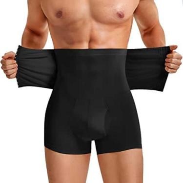 Imagem de Modelador De Cintura Masculina Shorts De Controle De Cintura Alta Roupa íntima De Cintura Alta Emagrecimento Body Shaper Compressão Boxer Brief, Black, L/Large
