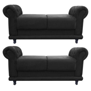 Imagem de Kit com 2 Recamier Barcelona Namoradeira Suede Preto D'Rossi