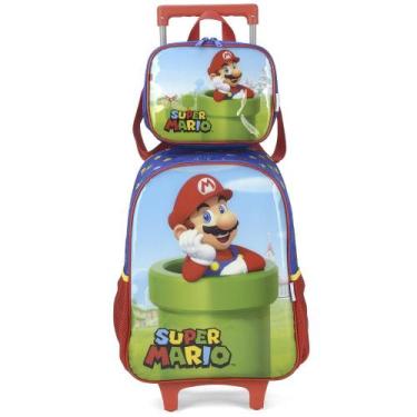 Imagem de Kit Mochila Rodinhas Lancheira Luxcel Super Mario Vermelho, Vermelho, 