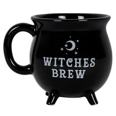 Imagem de Caneca de café de Halloween Witchy Cauldron - Caneca assustadora de cerâmica preta de 400 ml com design de lua e estrelas prateadas, segura para micro-ondas, xícara de festa de Halloween, caneca