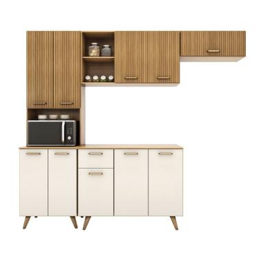 Imagem de Cozinha Compacta + Balcão Com Tampo (04 Peças) Olinda Freijo Uv Ripado Off Acetinado - SSX Multicoisas