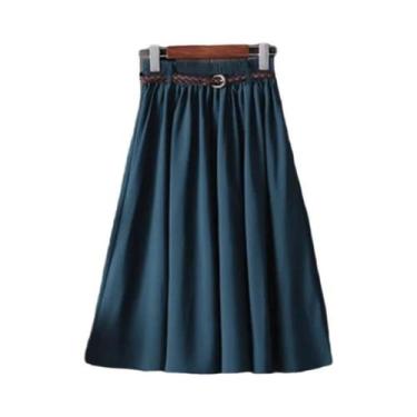 Imagem de Saia Midi Plissada De Cintura Alta Para Mulheres, Moda Coreana De Verã