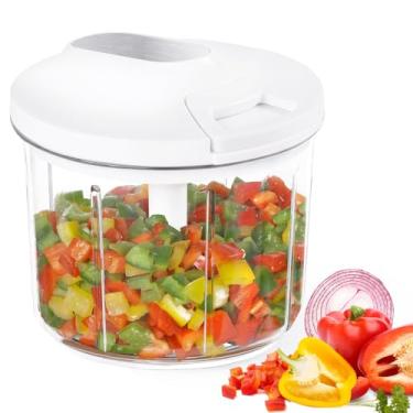 Imagem de LHS Processador manual de alimentos grande cortador de legumes, cortador de 1000 ml, cortador de alho e cebola para vegetais, salada, frutas, nozes, sem BPA, branco