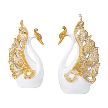Imagem de Baoblaze 2x Estatuetas de cisne para decoração, resina, estátuas decorativas modernas, ornamento para mesa, centro de mesa, sala de estar, escritório,