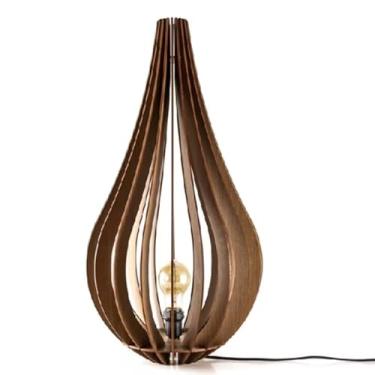 Imagem de Luminária de Mesa Moderna em Madeira, Design Gota, Marrom, com Lâmpada LED, Estilo Contemporâneo, Decorativa para Sala e Quarto