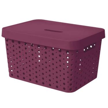 Imagem de Cesto Organizador com Tampa Caixa Organizadora de Plástico Multiuso Cesta Organizadora para Armazenamento Caixas Organizadoras(Bordô com Tampa)