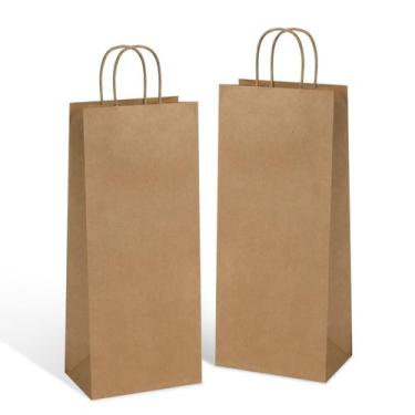 Imagem de Sacos de vinho Poever Kraft Paper com alças 13x8,3x33cm 25PCS
