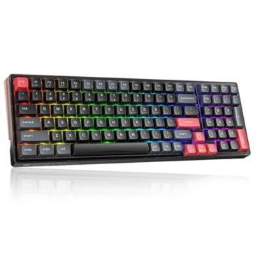 Imagem de Machenike Teclado mecânico para jogos K600 Lite-B100 com fio, 96% de tamanho completo, 100 teclas, interruptor vermelho linear de troca a quente com teclado numérico, retroiluminação RGB dinâmica
