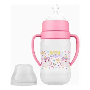 Imagem de Super Mamadeira Com Alça 300ml Babygo Cor Rosa Unicórnio - Baby Go