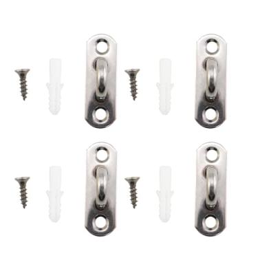 Imagem de ZQIY 4 peças de ganchos ovais em U de aço inoxidável prata com furo de 5 mm anel de unha com parafuso e tampa de plástico gancho de teto fixo engrossado para ventilador para pendurar lâmpada e planta